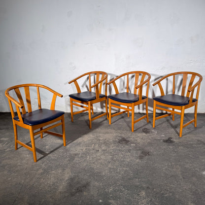 Set of 4 Carl-Ewert Ekström Chairs, Blue Leather Upholstery, 1970s