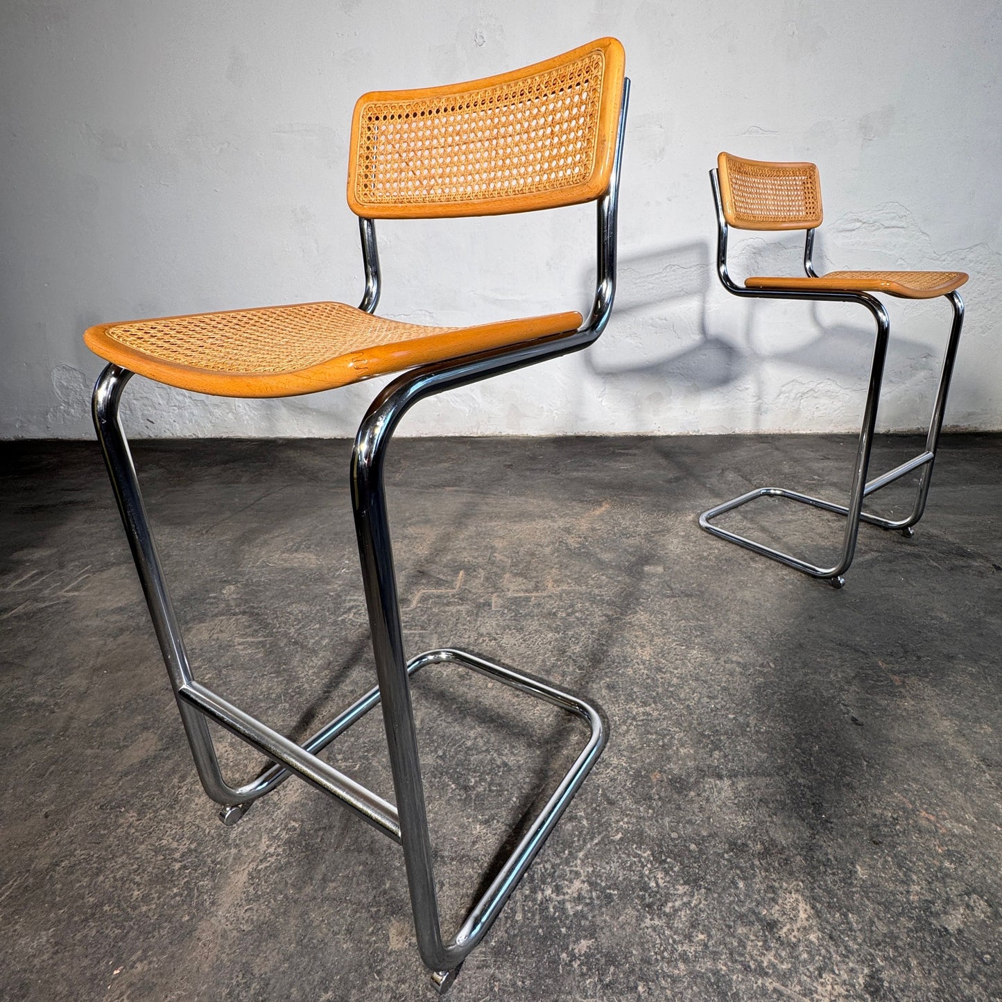 Pair of Rattan Barstools in the Style of Marcel Breuer S32, 1990s