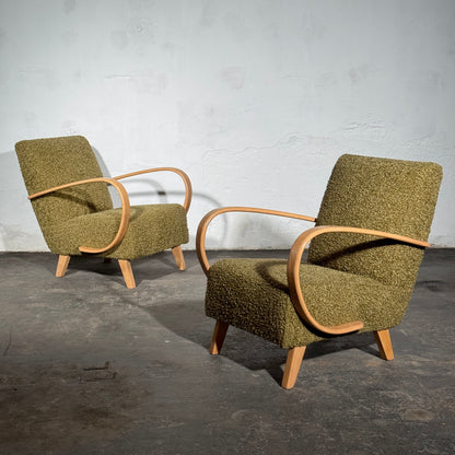 Pair of Jindrich Halabala Type C Armchairs, Fully Refurbished, 1930s