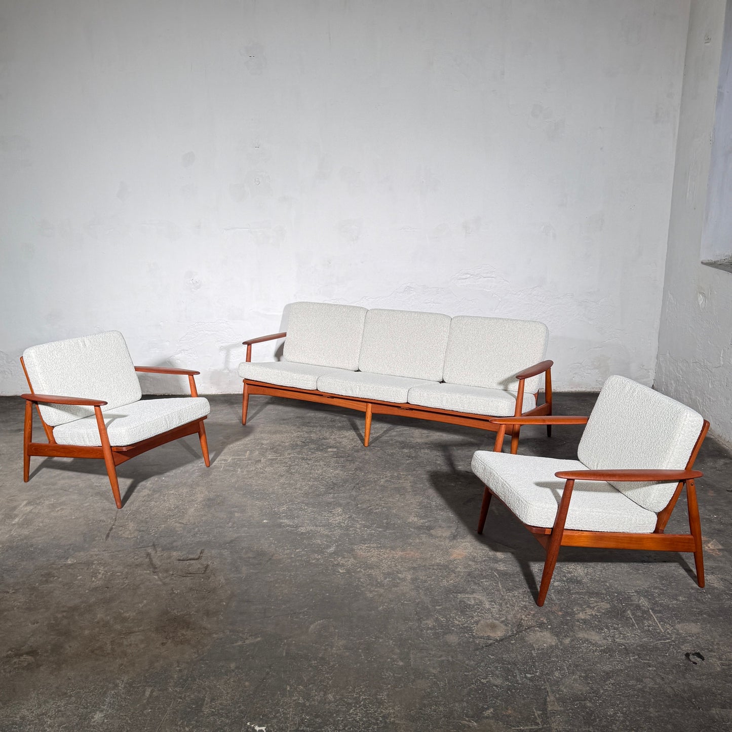 John Bone Teak Sofa Set with Two Armchairs, Fully Refurbished