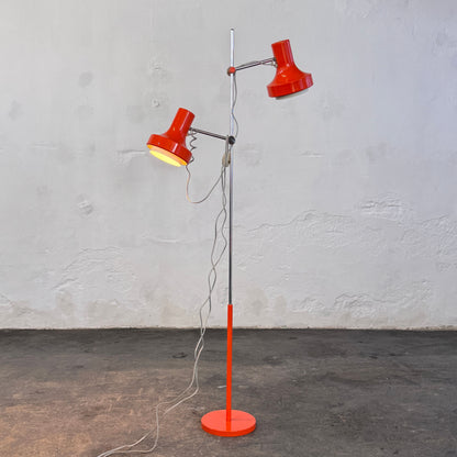 Josef Hurka Orange Double-Shade Floor Lamp, 1960s