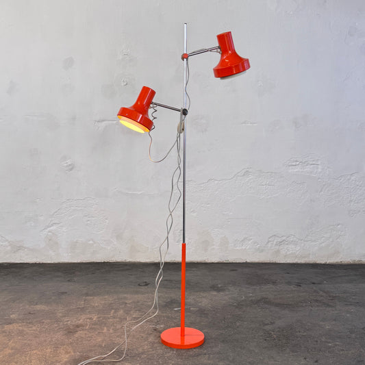 Josef Hurka Orange Double-Shade Floor Lamp, 1960s