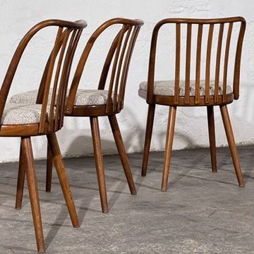 Set of 4 Jitona Bentwood Dining Chairs with New Upholstery, 1960s