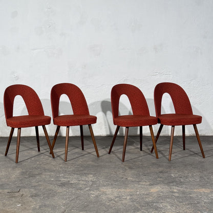 Set of 4 Red Upholstered Dining Chairs, Attributed to Antonín Šuman, Czechoslovakia, 1960s