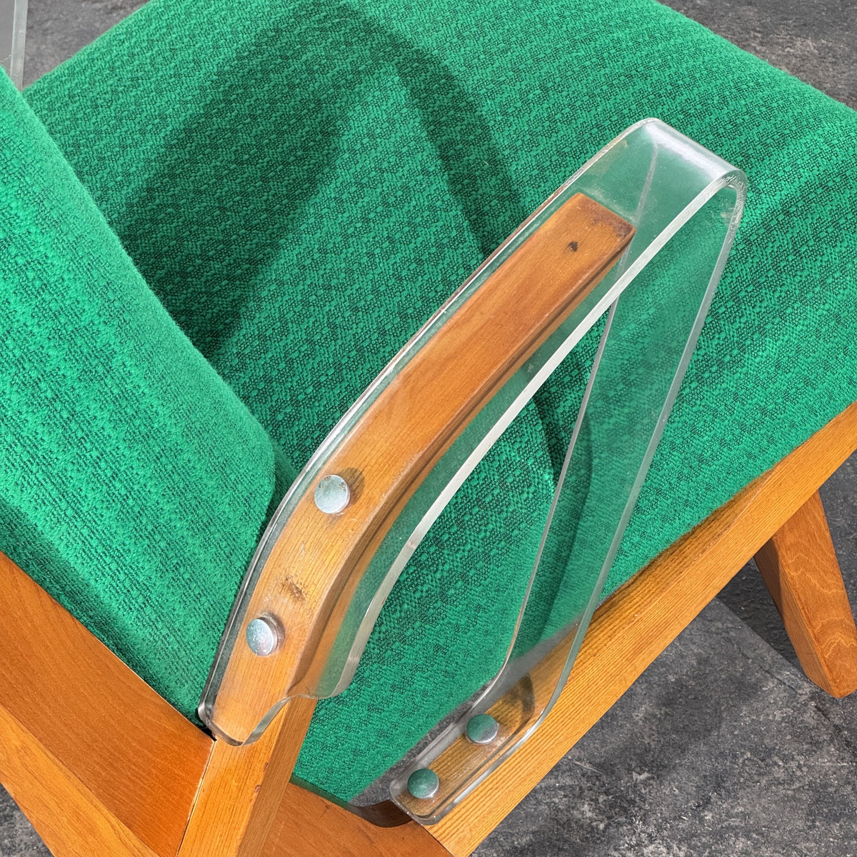 Pair of Green Armchairs with Lucite Armrests, Attributed to ULUV, Czechoslovakia, 1960s