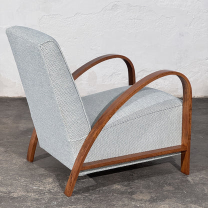 Pair of French Art Deco Style Armchairs with Arched Wooden Arms, 1960s