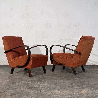 Pair of Jindřich Halabala Type-C Art Deco Armchairs, Czechoslovakia 1930s
