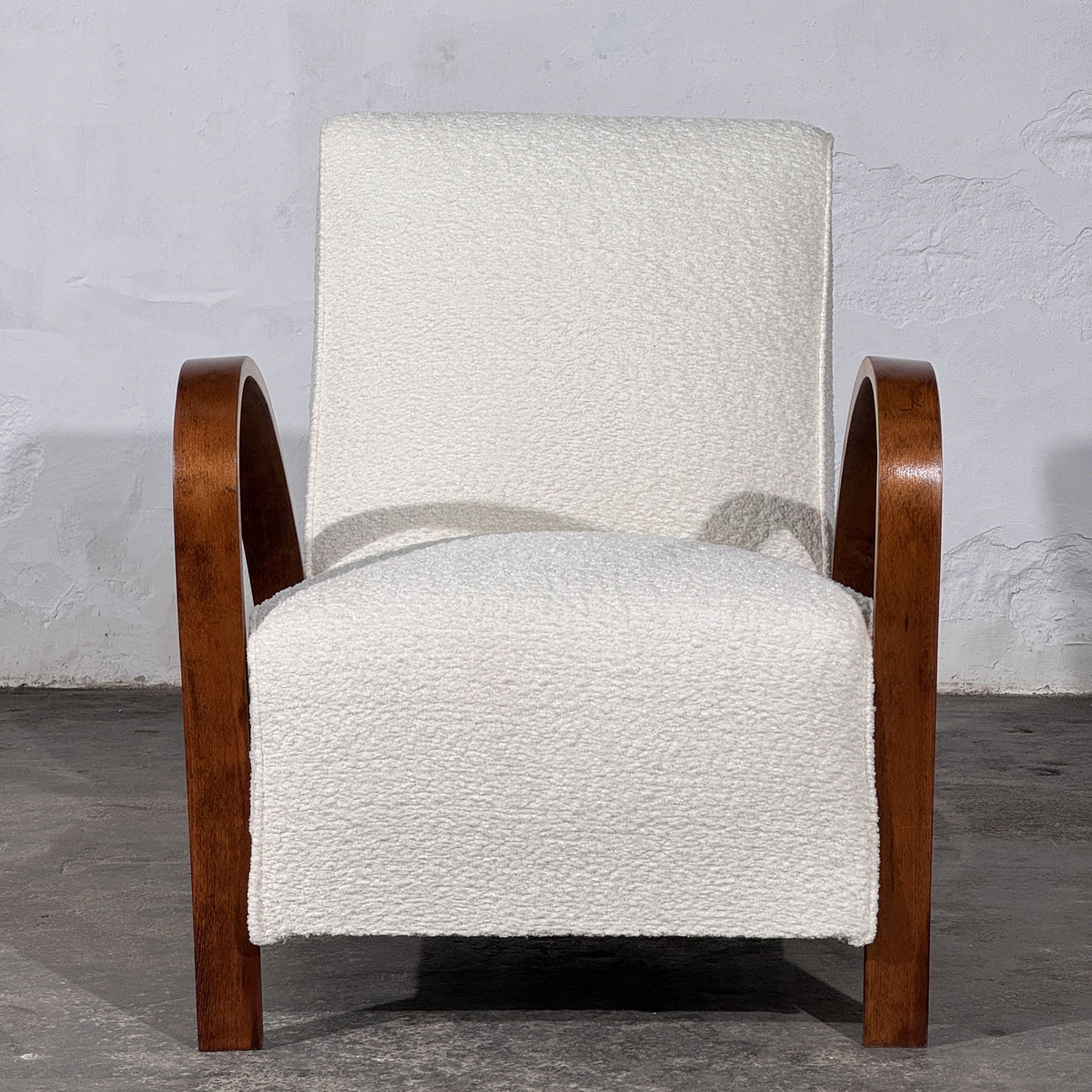 Pair of French Art Deco Style Bentwood Armchairs in White Bouclé, 1960s