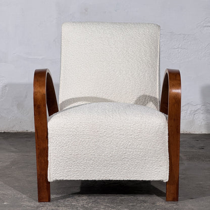 Pair of French Art Deco Style Bentwood Armchairs in White Bouclé, 1960s
