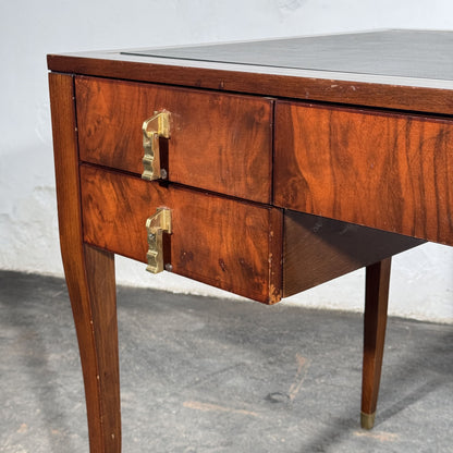 Burl Walnut Writing Desk with Leather Top by FEKA, 1970s