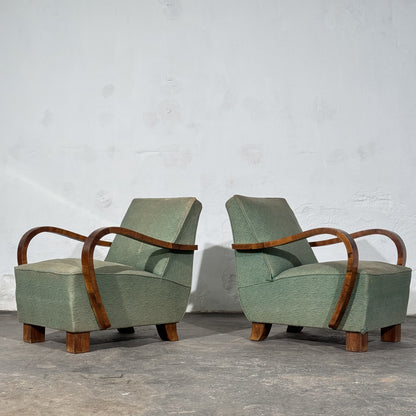 Pair of Art Deco Style Armchairs with Veneered Arms, 1960s