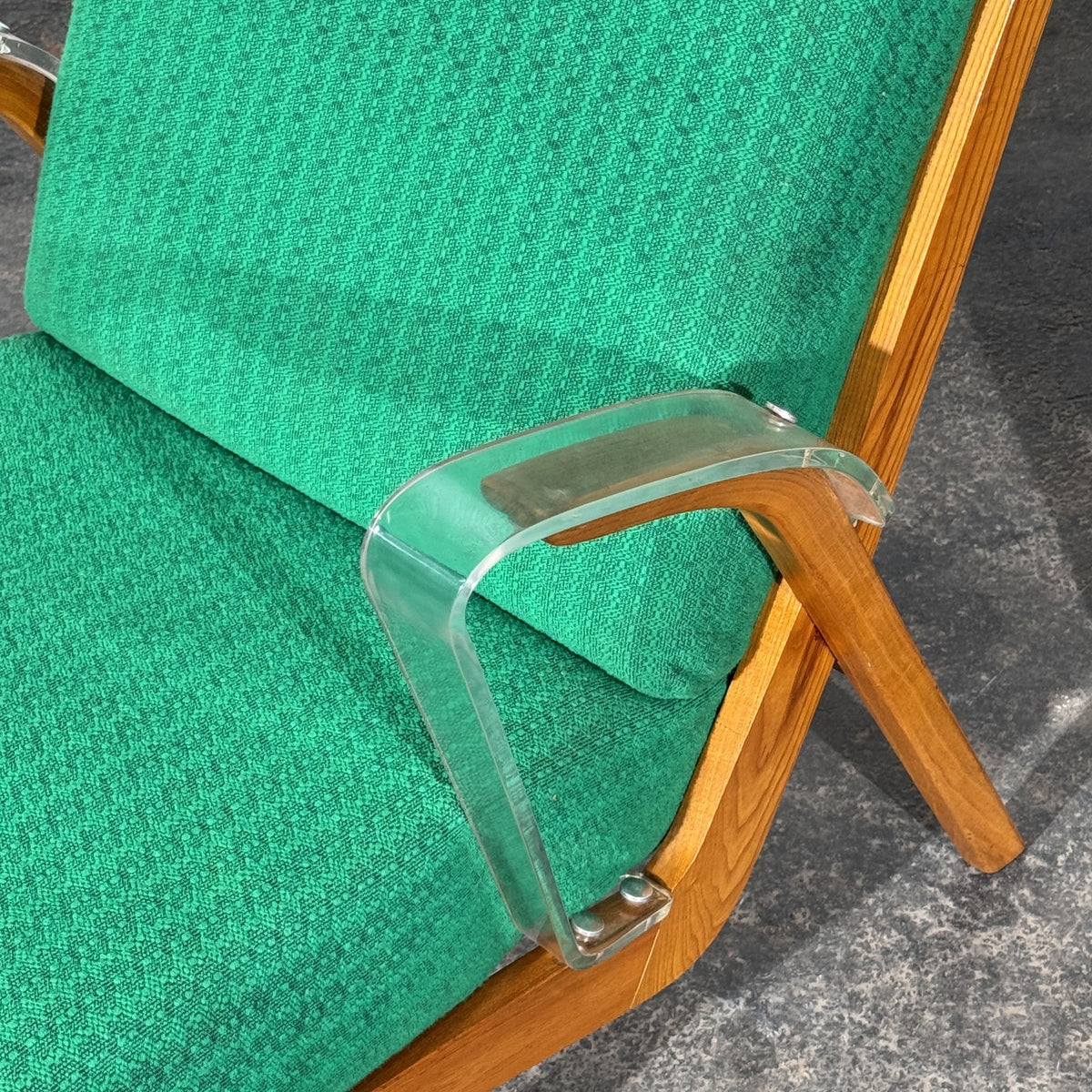 Pair of Green Armchairs with Lucite Armrests, Attributed to ULUV, Czechoslovakia, 1960s