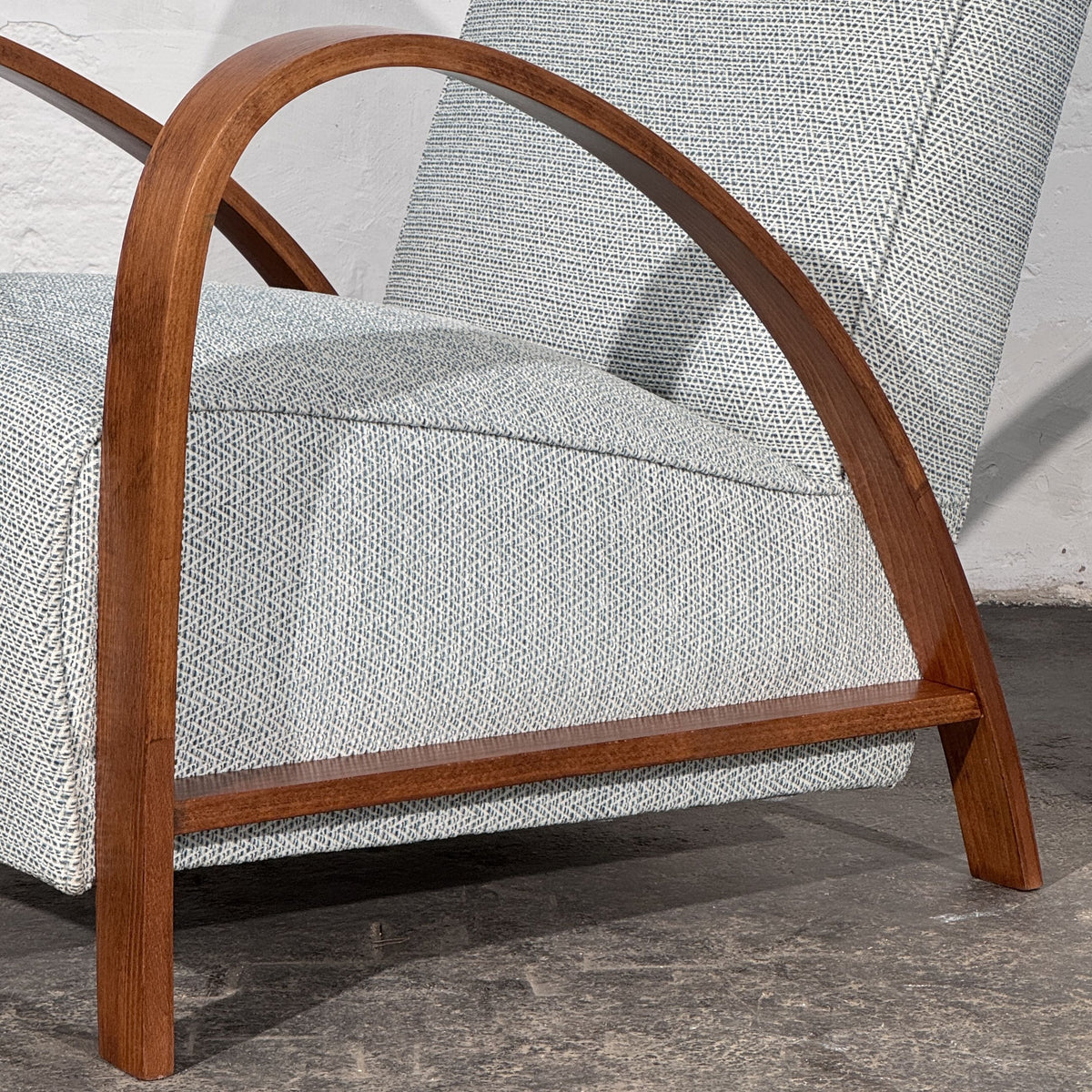 Pair of French Art Deco Style Armchairs with Arched Wooden Arms, 1960s