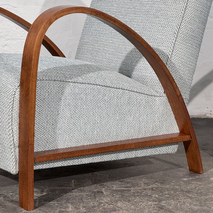 Pair of French Art Deco Style Armchairs with Arched Wooden Arms, 1960s