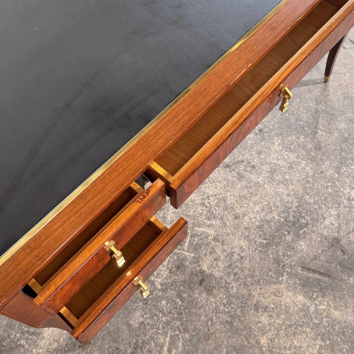 Burl Walnut Writing Desk with Leather Top by FEKA, 1970s