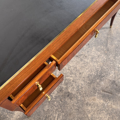 Burl Walnut Writing Desk with Leather Top by FEKA, 1970s