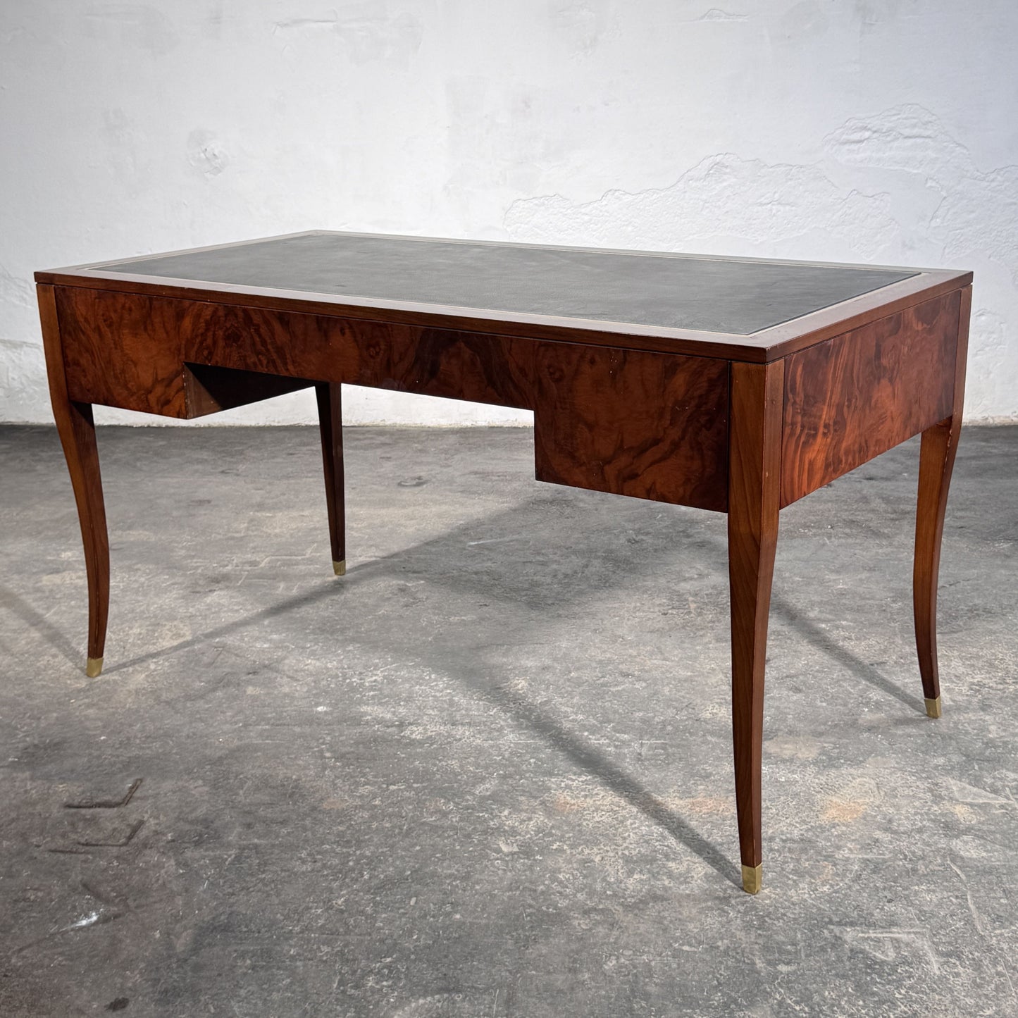 Burl Walnut Writing Desk with Leather Top by FEKA, 1970s