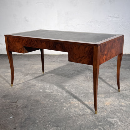 Burl Walnut Writing Desk with Leather Top by FEKA, 1970s