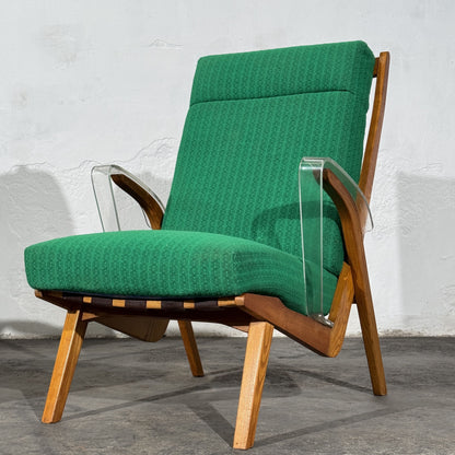 Pair of Green Armchairs with Lucite Armrests, Attributed to ULUV, Czechoslovakia, 1960s