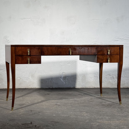 Burl Walnut Writing Desk with Leather Top by FEKA, 1970s