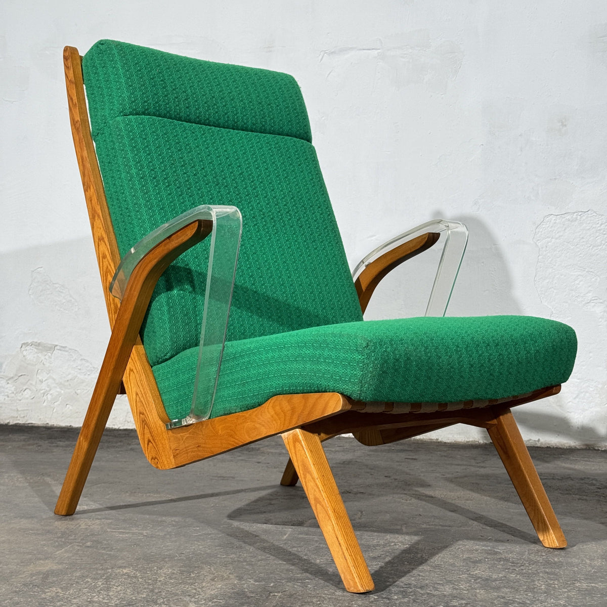 Pair of Green Armchairs with Lucite Armrests, Attributed to ULUV, Czechoslovakia, 1960s