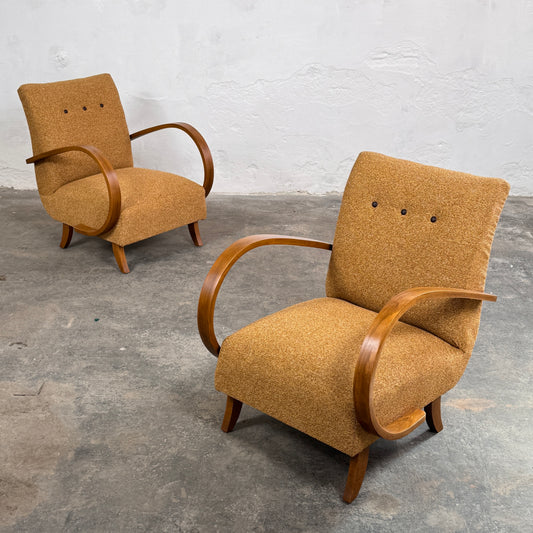Pair of Fully Refurbished H-410 Art Deco Armchairs by Jindřich Halabala, 1930