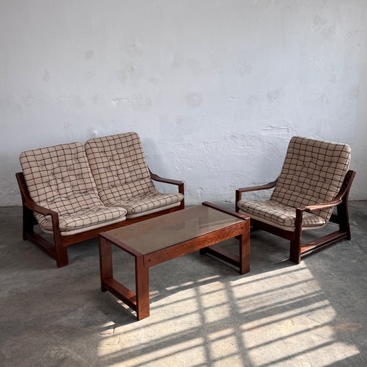Vintage Hungarian Plaid Lounge Suite with Coffee Table, 1970s