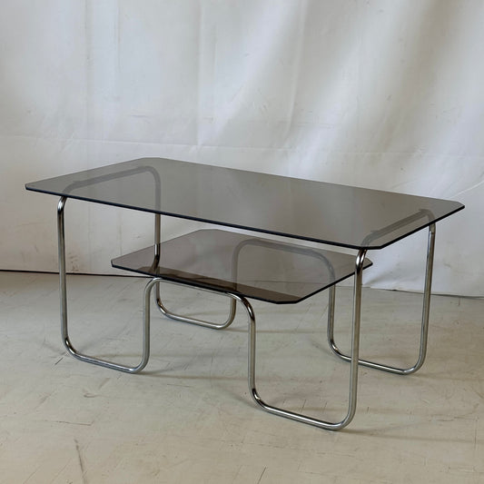 Bauhaus Dark Smoked Glass Coffee Table, 1960s