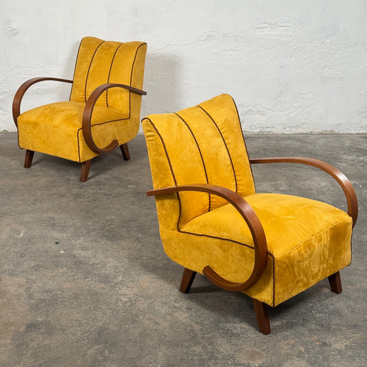 Pair of Art Deco Armchairs by Jindřich Halabala for UP Závody 1930s