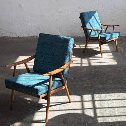 Pair of Fully Refurbished Czechoslovakian TON Lounge Chairs, 1960