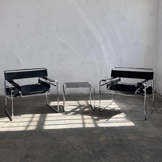 Set of 2 Marcel Breuer "Wassily" Chairs with Matching Coffee Table for Knoll, 1990