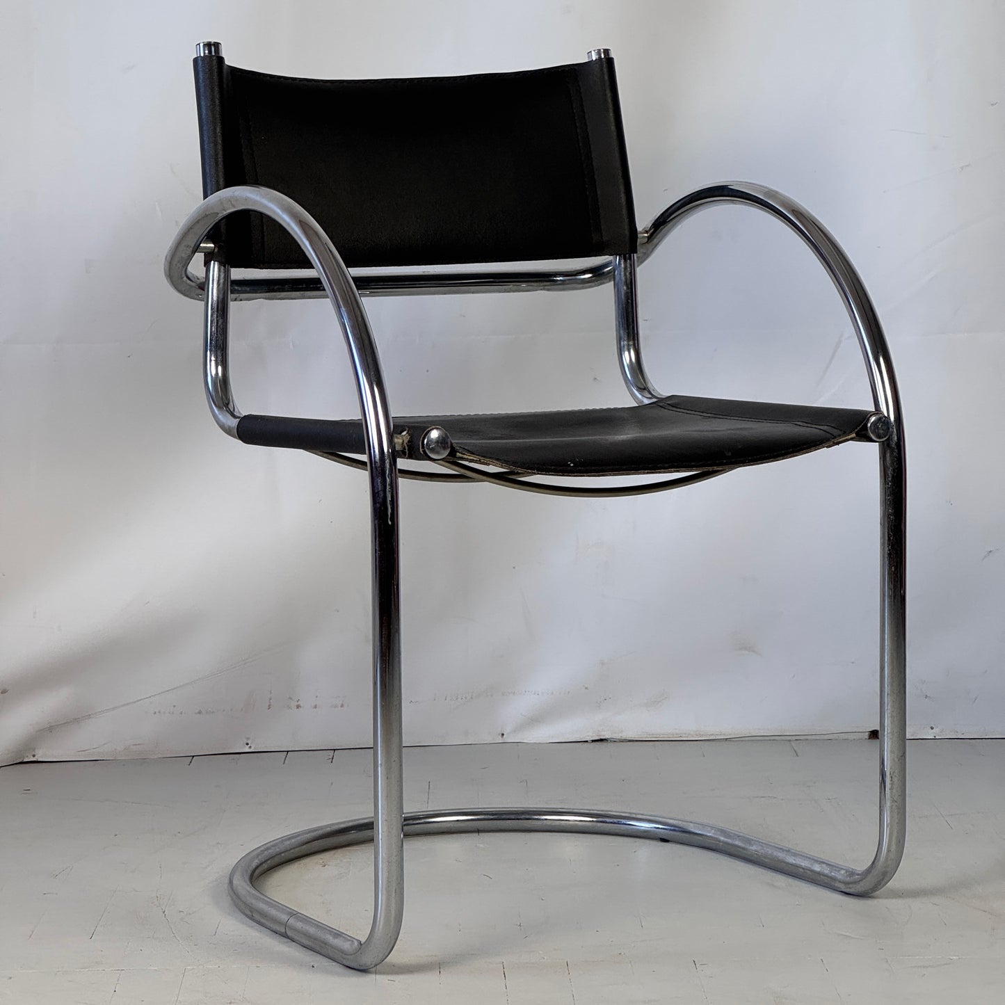 Bauhaus Tubular Steel Chair with Black Leather, 1960s