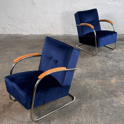 Pair of Tubular Steel Bauhaus Chairs by Anton Lorenz for Mucke Melder, 1930