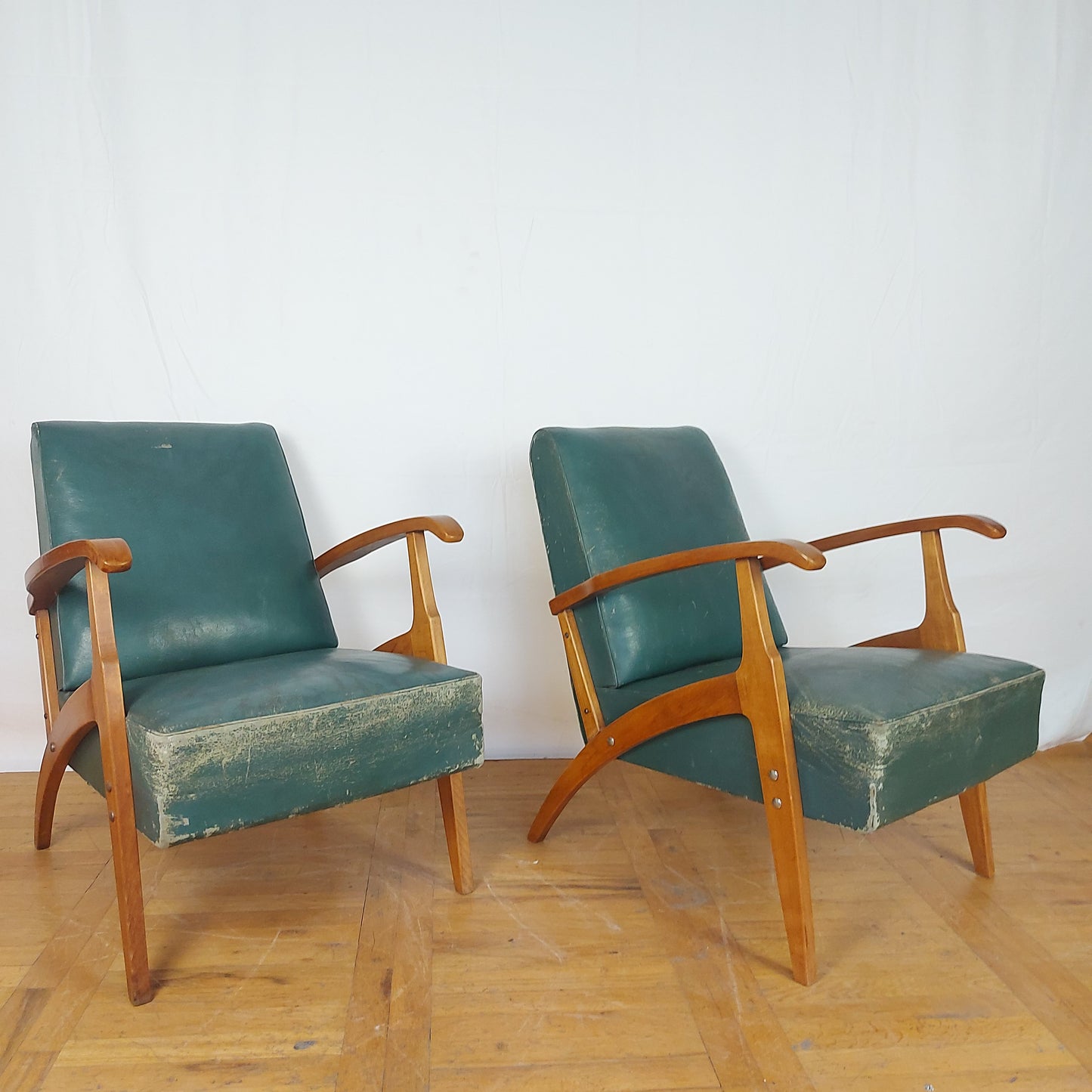 pair of Yugoslavian mid-century leather armchair 1960s