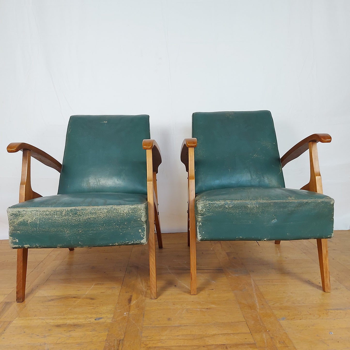 pair of Yugoslavian mid-century leather armchair 1960s