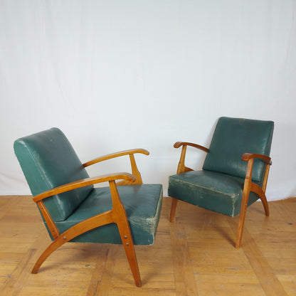 pair of Yugoslavian mid-century leather armchair 1960s