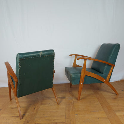 pair of Yugoslavian mid-century leather armchair 1960s