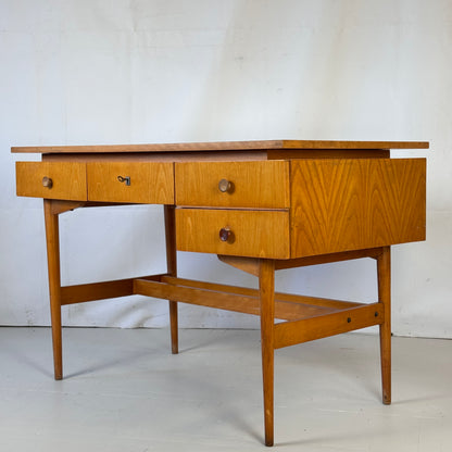 Vintage Hungarian Writing Desk, 1960s — Spacious with Lockable Drawer