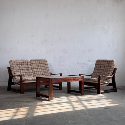 Vintage Hungarian Plaid Lounge Suite with Coffee Table, 1970s