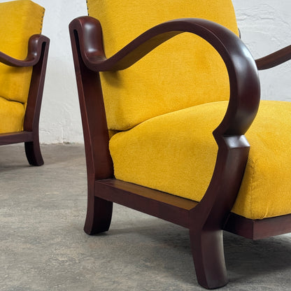 Pair of Debreceni Art Deco Armchairs with Bent Arms, 1940