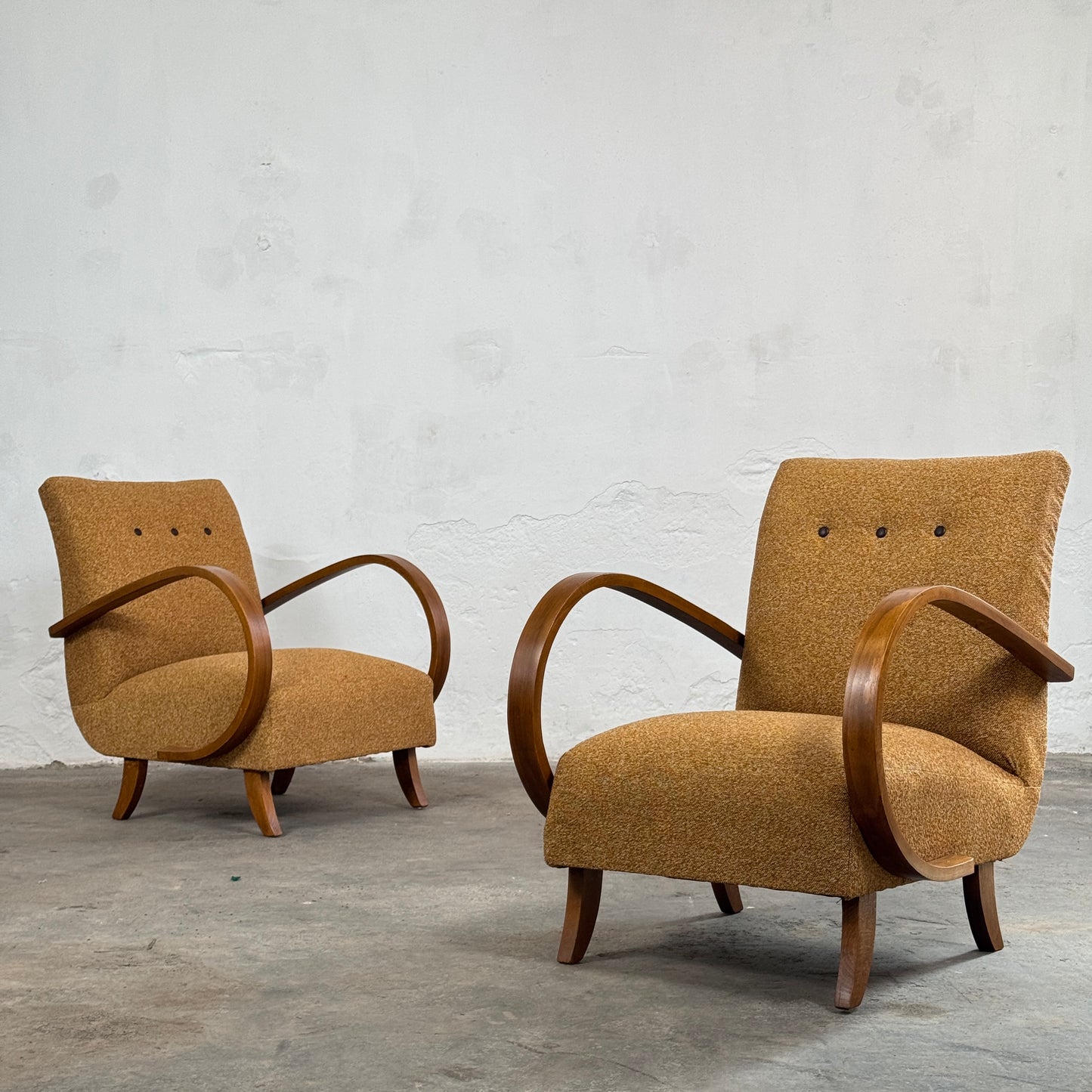 Pair of Fully Refurbished H-410 Art Deco Armchairs by Jindřich Halabala, 1930