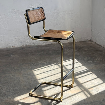 Marcel Breuer "Cesca" Style Brass-Tone Barstool, 1980