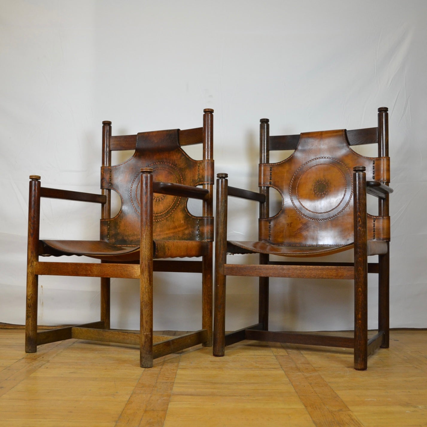 Set of 2 Vintage leather dining chairs 1970s