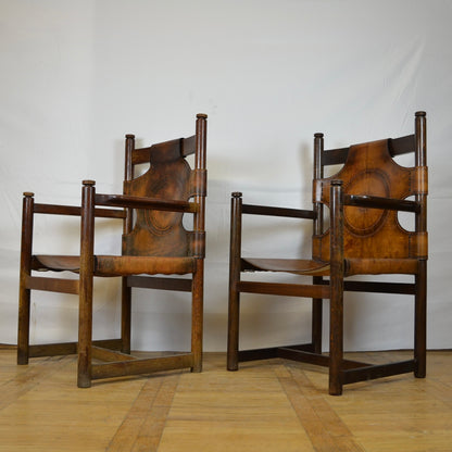 Set of 2 Vintage leather dining chairs 1970s