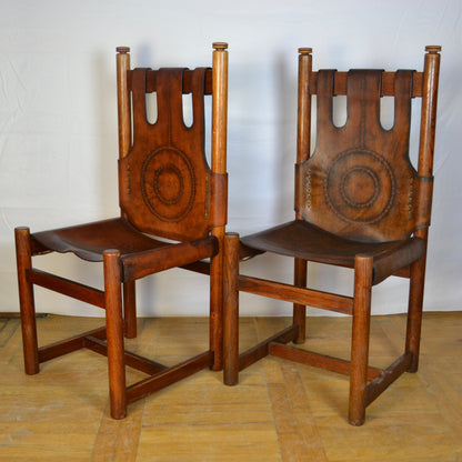 set of 8 Vintage leather dining chair 1970s