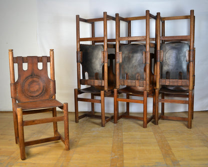 set of 8 Vintage leather dining chair 1970s