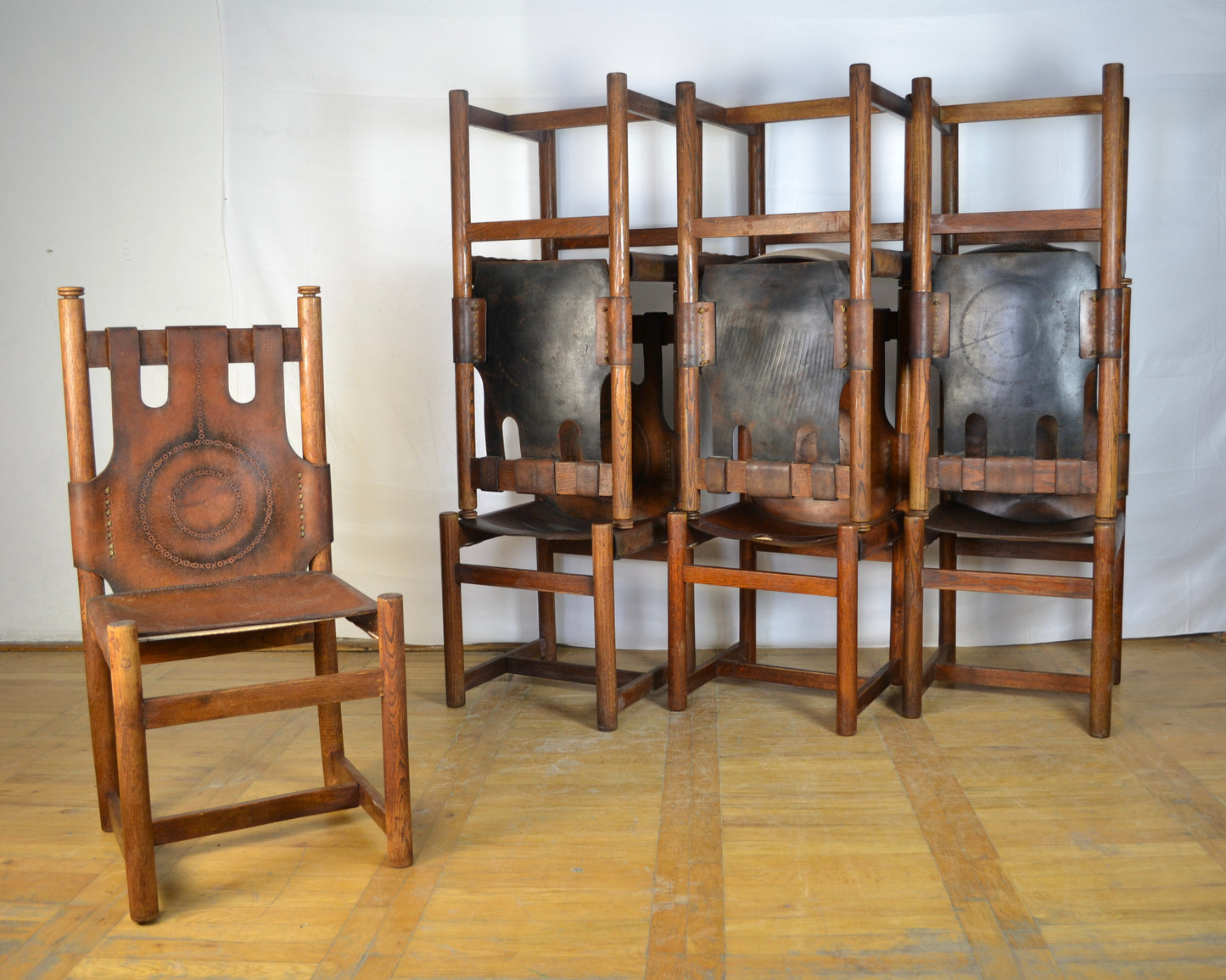 set of 8 Vintage leather dining chair 1970s