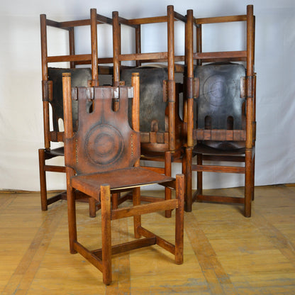 set of 8 Vintage leather dining chair 1970s