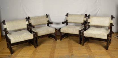 Set of 4 brutalist mid-century armchairs 1970s