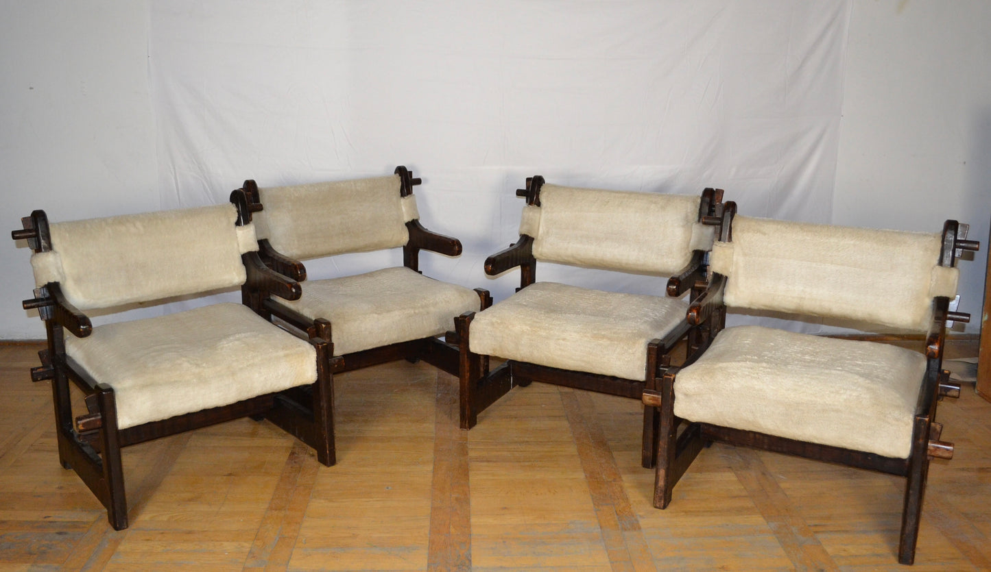 Set of 4 brutalist mid-century armchairs 1970s